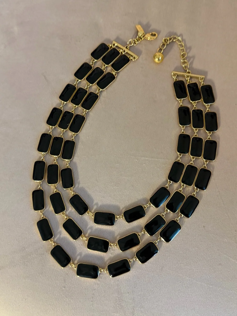 Kate Spade Park Guell Black Enamel Gold Triple Strand Statement Necklace